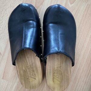 Zara Black Leather Studded Slip-On Clogs size 5